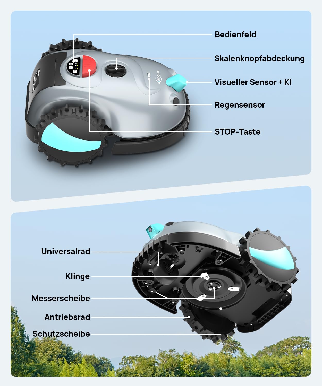 YARDCARE V100 Mähroboter - Vision Navigation, 150m², Hinderniserkennung, inkl. Graskamm & Ersatzklingen
