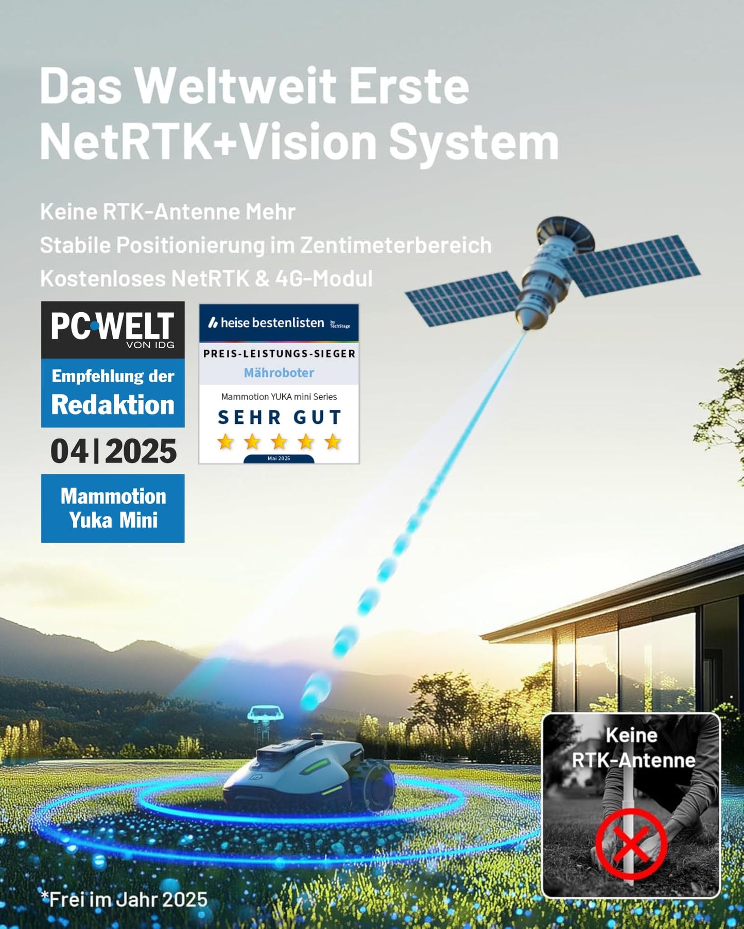 MAMMOTION YUKA Mini 500 Mähroboter - NetRTK+Vision, 500m², 50% Steigung, 4G-Modul, KI-Hindernisvermeidung