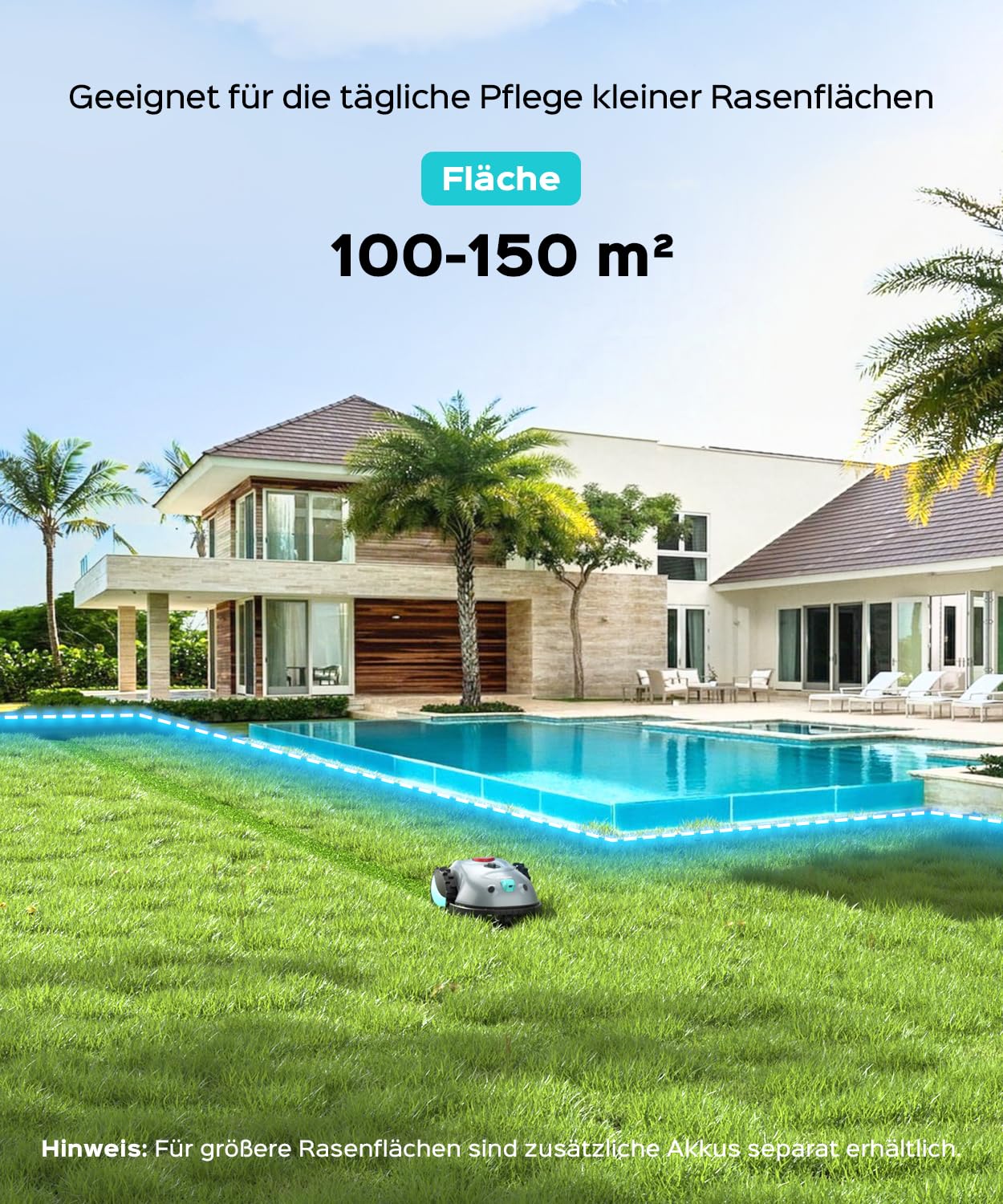 YARDCARE V100 Mähroboter - Vision Navigation, 150m², Hinderniserkennung, inkl. Graskamm & Ersatzklingen