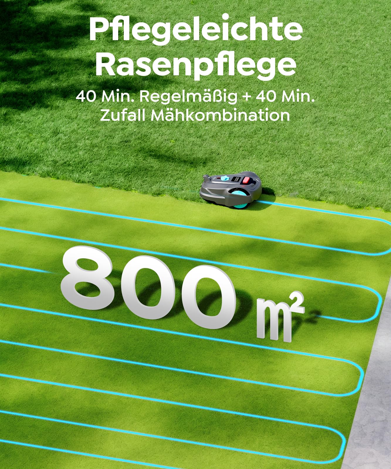 YARDCARE M800Plus Mähroboter - GPS+KI Vision, 800m², U-förmig mähen, 150 Hinderniserkennungen, App