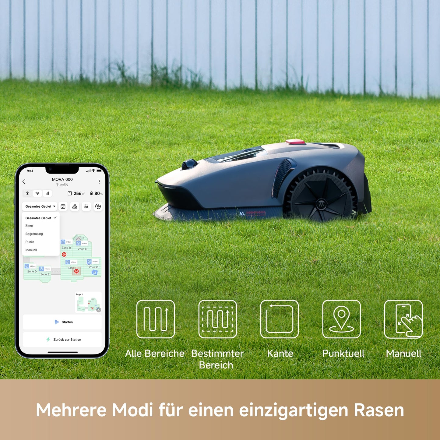 MOVA 600 Mähroboter - 3D-LiDAR, ohne Begrenzungskabel, 600m², App-Steuerung, Hindernisvermeidung