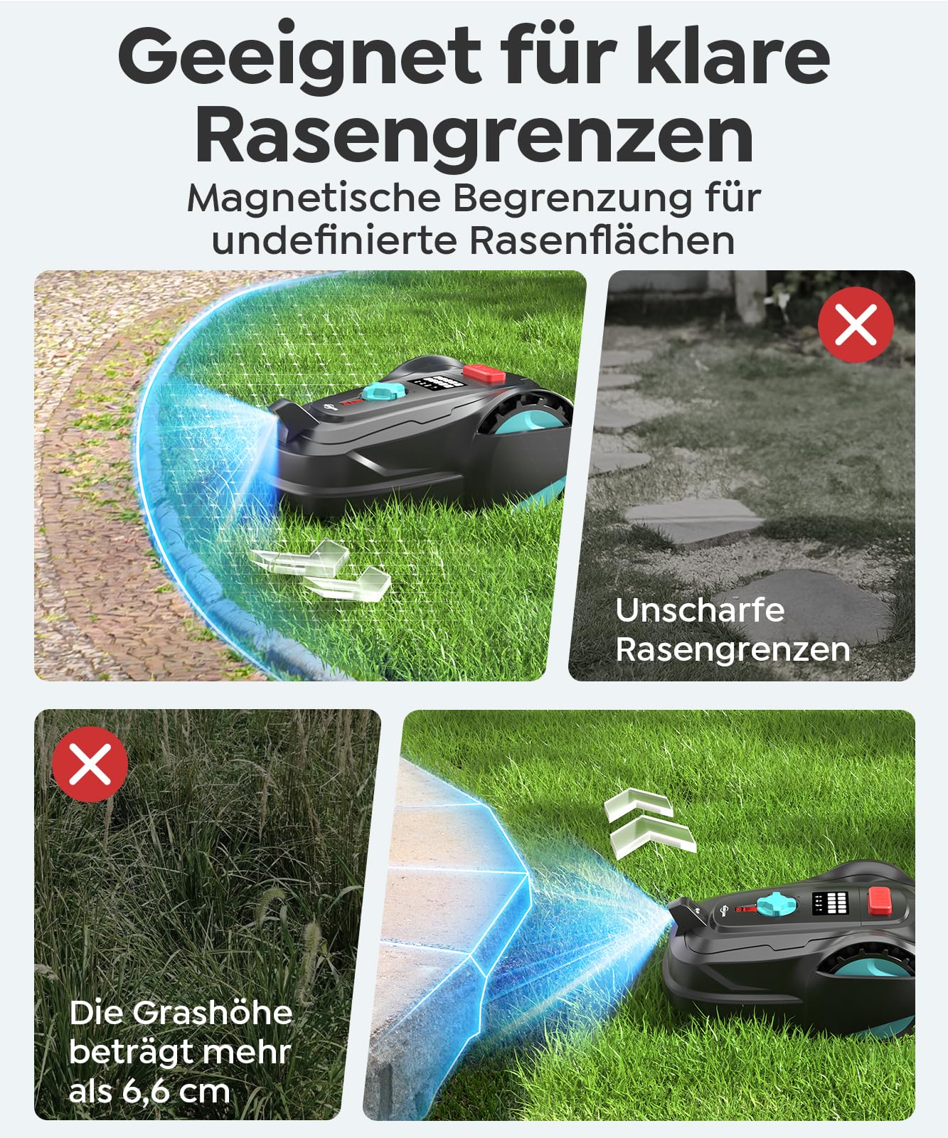 YARDCARE M800Plus Mähroboter - GPS+KI Vision, 800m², U-förmig mähen, 150 Hinderniserkennungen, App
