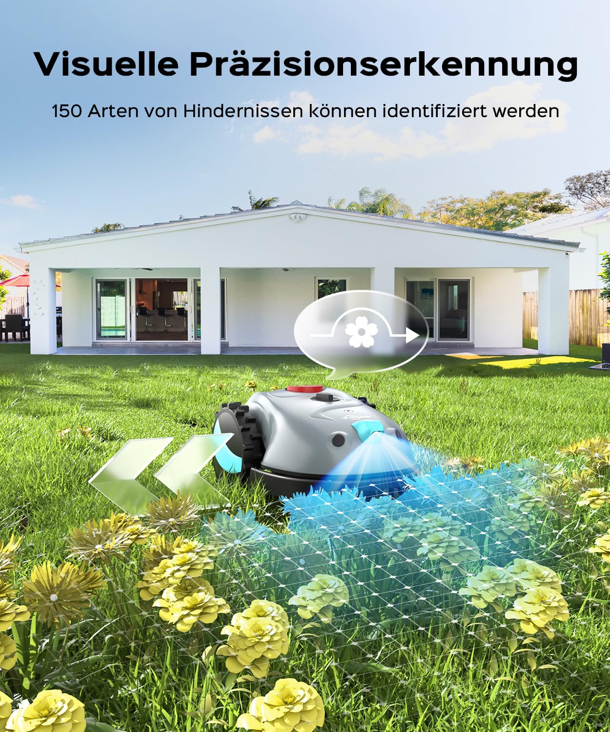 YARDCARE V100 Mähroboter - Vision Navigation, 150m², Hinderniserkennung, inkl. Graskamm & Ersatzklingen