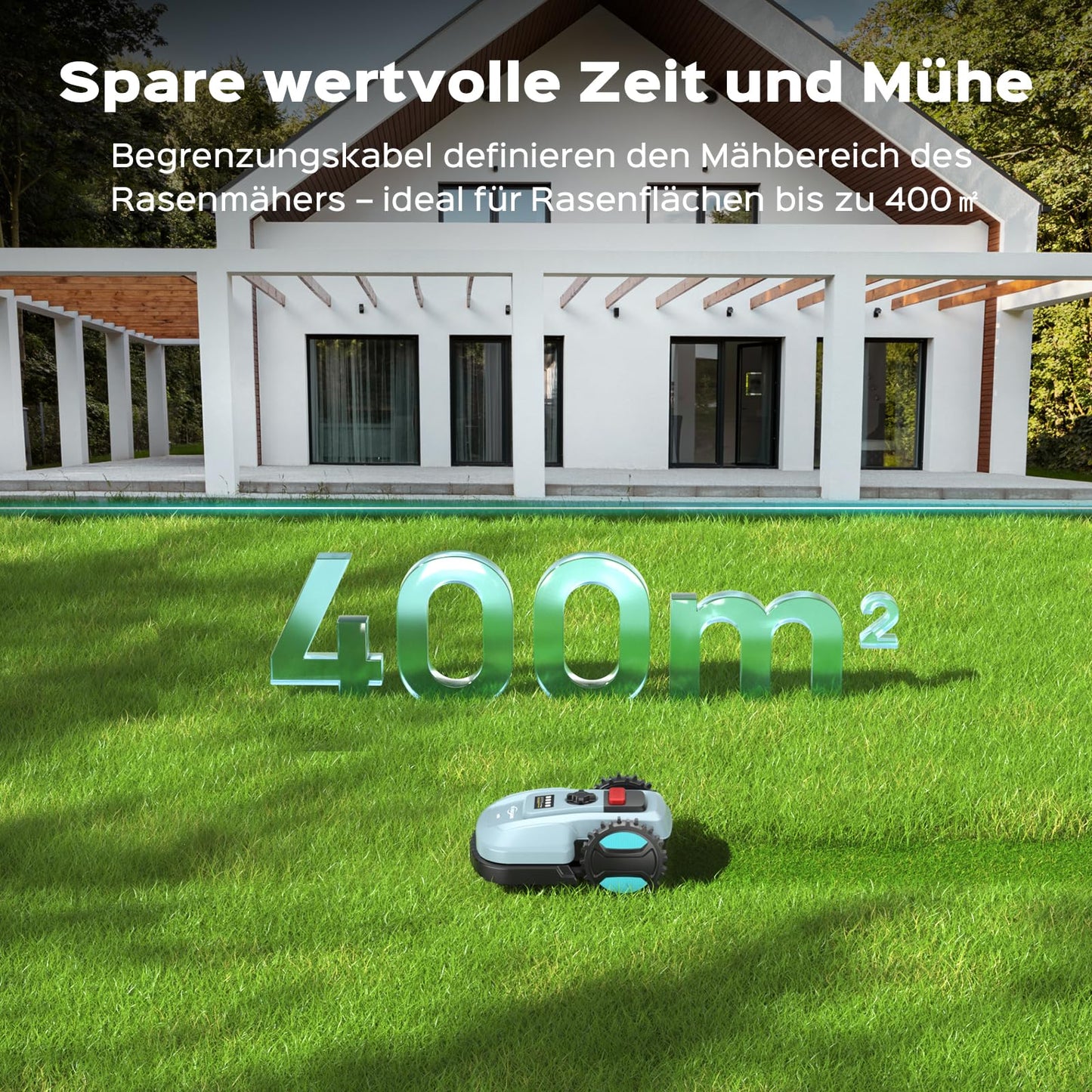 YARDCARE E400 Mähroboter - App Steuerung, 400m², automat. Aufladen, <60dB, Regensensor
