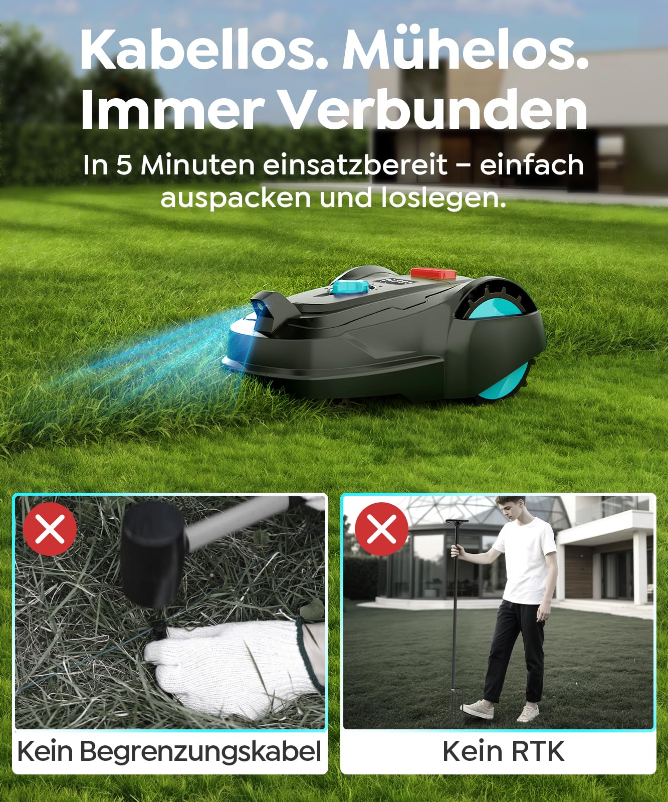 YARDCARE M800Plus Mähroboter - GPS+KI Vision, 800m², U-förmig mähen, 150 Hinderniserkennungen, App