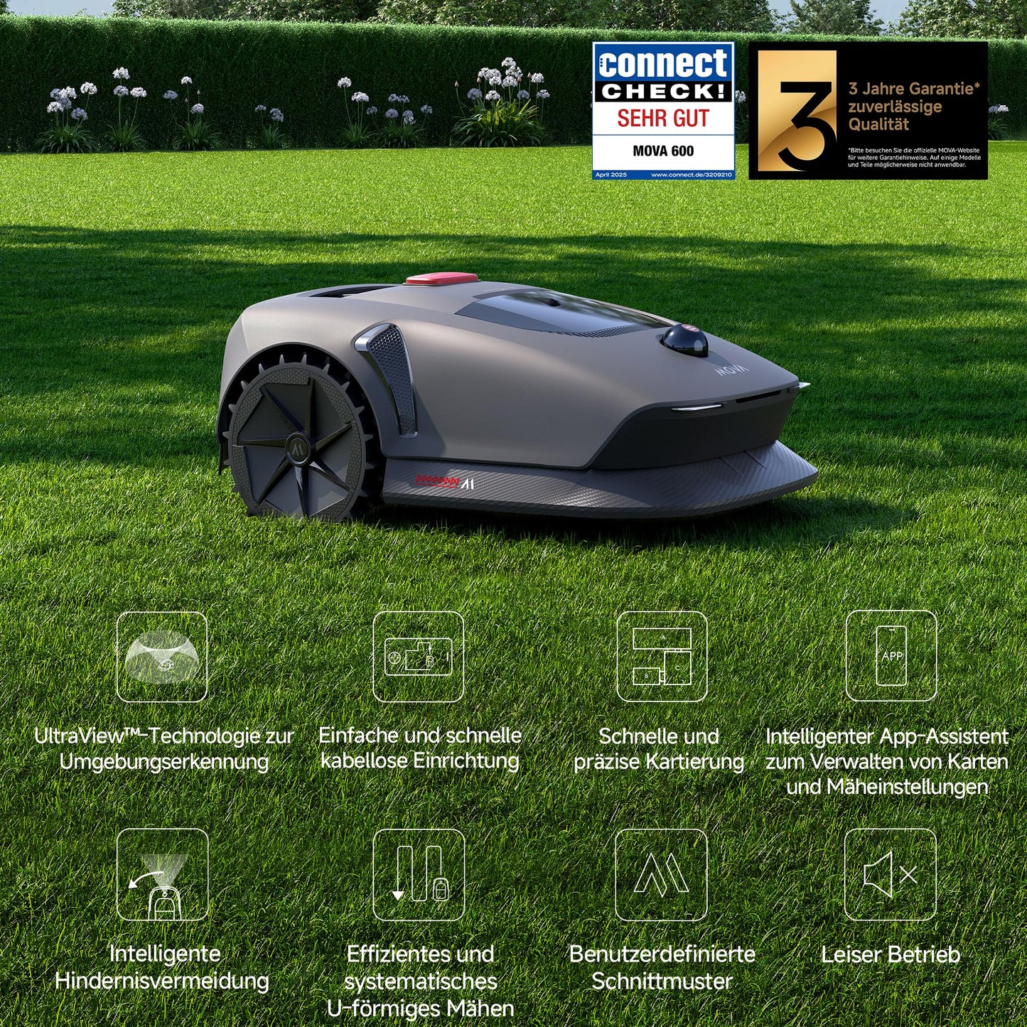 MOVA 600 Mähroboter - 3D-LiDAR, ohne Begrenzungskabel, 600m², App-Steuerung, Hindernisvermeidung